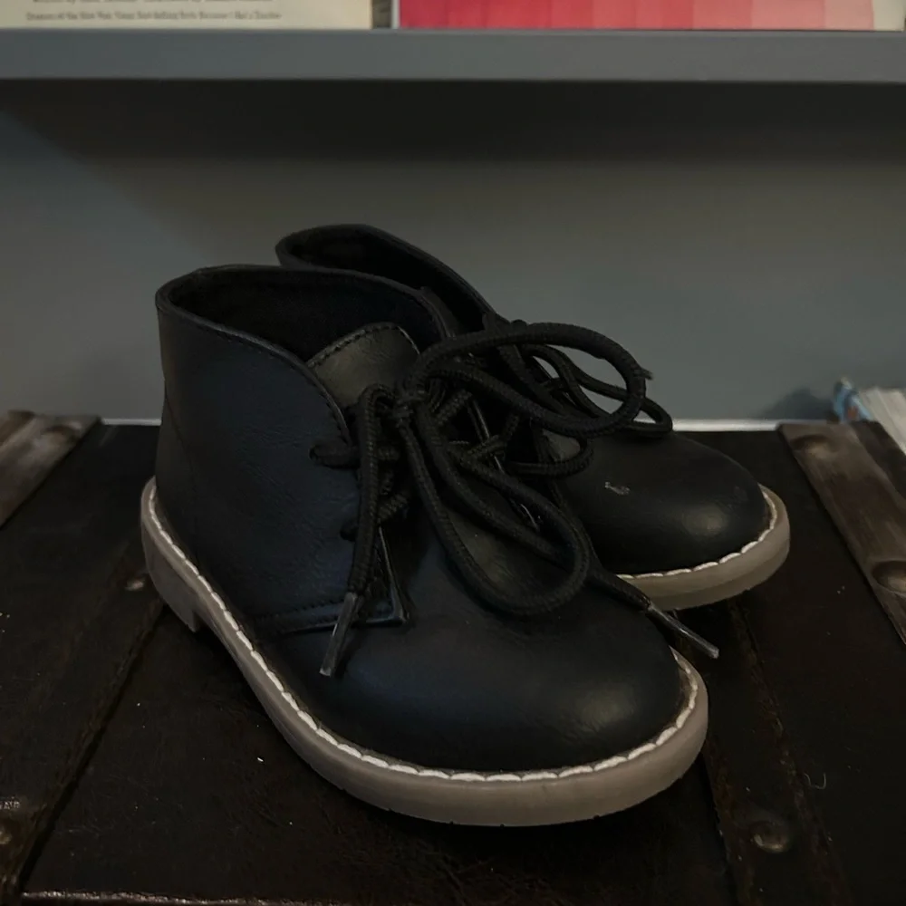 Black Minimalist Leather Boots with White Sole